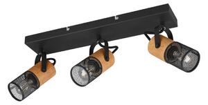 Trio Leuchten 804300332 TOSH - Stopní tříbodové svítidlo v černé barvě se dřevěnými prvky 3 x E14, 44cm (Naklápěcí stropní bodové svítidlo s dřevěnými prvky)