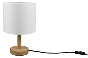 Trio Leuchten 501200101 KORBA - Stolní lampička s textilním stínidlem a dřevěným podstavcem 1 x E27, výška 34cm (Textilní stolní lampa v bílé barvě se dřevěnou monturou)