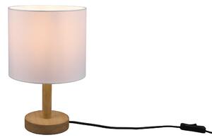Trio Leuchten 501200101 KORBA - Stolní lampička s textilním stínidlem a dřevěným podstavcem 1 x E27, výška 34cm (Textilní stolní lampa v bílé barvě se dřevěnou monturou)