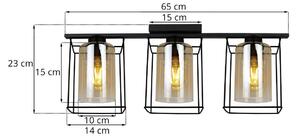 Stropní svítidlo HELLA CAGE, 3x medové skleněné stínítko v kovovém rámu