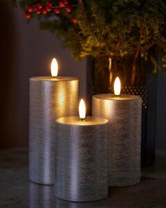 SIRIUS Voskové LED svíčky Sille exclusive, 3set, stříbrná
