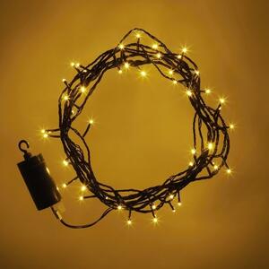 DECOLED LED světýlka na baterie, venkovní, 5,2 m, teple bílá, 50 diod, tmavě zelený kabel, IP44, ovladač, 4 × AA