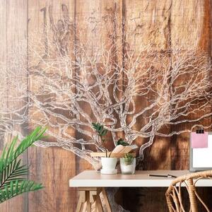 Samolepící tapeta strom na dřevěném podkladu - 225x150 cm