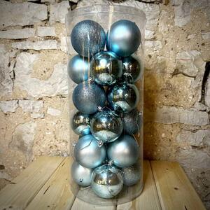 DECOLED Plastové koule, prům. 8 cm, světle modrá, 8x matná, 8x glitter, 8x lesklá