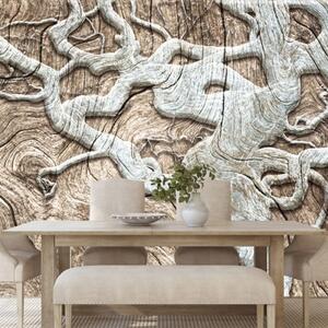 Tapeta abstraktní strom na dřevě v béžovém - 300x200 cm