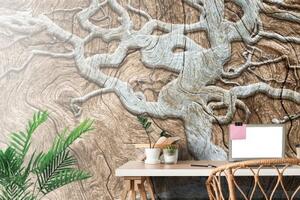 Tapeta abstraktní strom na dřevě v béžovém - 150x100 cm