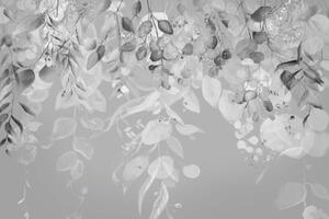 Tapeta jemné listy v šedém kabátu - 150x100 cm