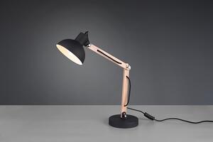 Trio Leuchten 508300132 KIMI - Stolní černá lampa se dřevem 1x E27, 50cm (Stolní lampička se dřevěnou monturou)