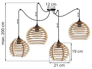 Závěsné svítidlo Timber Spider, 4x dřevěné stínítko, n