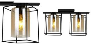 Stropní svítidlo HELLA CAGE, 2x medové skleněné stínítko v kovovém rámu