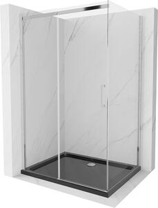 Mexen Omega, sprchový kout s posuvnými dveřmi 100 (dveře) x 90 (stěna) cm, 8mm čiré sklo, chromový profil + slim sprchová vanička černá + chromový sifon, 825-100-090-01-00-4070