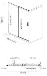 Oltens Breda sprchové dveře 100 cm posuvné černá matný/průhledné sklo 21213300