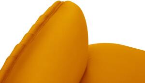 Hořčicově žlutá sametové křeslo MICADONI Moss se zlatou podnoží