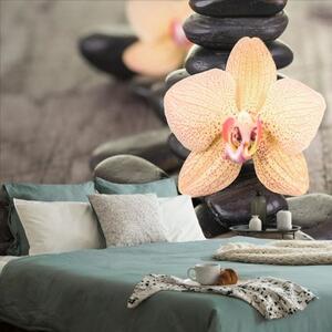 Samolepící fototapeta orchidej a Zen kameny - 300x200 cm