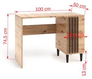 Psací stůl LIVIA, 100x74,5x50, dub artisan/černá