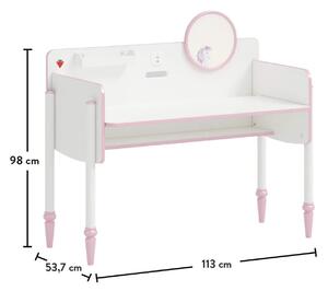 Psací stůl s USB portem Susy - bílá/růžová