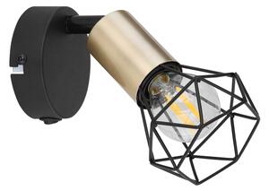 Globo 54802S-1AB XARA - Nástěnné retro bodové svítidlo v černo mosazné barvě s vypínačem 1 x E14 (Nástěnná kovová bodovka v černé barvě s mosazným prvkem, vypínač na svítidle)