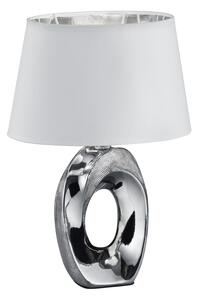 Trio Leuchten R50511089 TABA - Moderní stolní lampa s keramickým stříbrným podstavcem a stínidlem v bílé barvě 1 x E14, 33cm (Stolní lampa s textilním stínidlem)