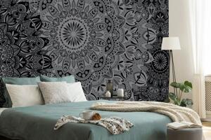 Samolepící tapeta stylová Mandala v černobílém provedení - 300x200 cm