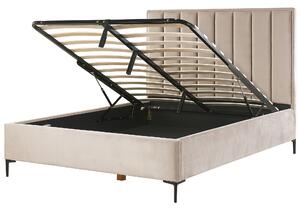Postel s úložným prostorem Umělý samet SEZANNE 160 x 200 cm Taupe