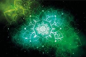 Tapeta zelená Mandala s galaktickým pozadím - 150x100 cm