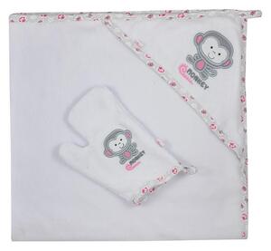 KOALA Dětská osuška s žínkou Jungle bílo-růžová Bavlna Polyester 90x90 cm