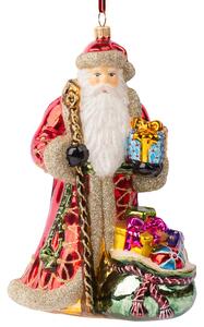 Dům Vánoc Sběratelská skleněná ozdoba na stromeček Santa s taškou a dárkem