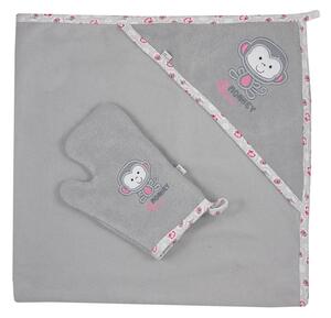 KOALA Dětská osuška s žínkou Jungle šedo-růžová Bavlna Polyester 90x90 cm