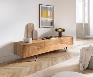 DELIFE Designový TV stolek Wyatt 175 cm akácie přírodní 2 dvířka 1 výklopná dvířka