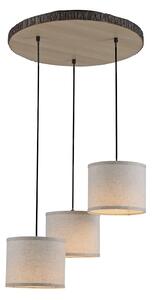 Leuchten Direkt 11236-79 BARK - Závěsný lustr se dřevem a textilními stínidly 3 x E27, Ø 52cm (Závěsné svítidlo nad jídelní stůl se dřevěnou monturou)