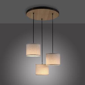 Leuchten Direkt 11236-79 BARK - Závěsný lustr se dřevem a textilními stínidly 3 x E27, Ø 52cm (Závěsné svítidlo nad jídelní stůl se dřevěnou monturou)