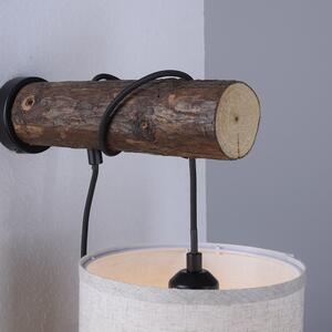 Leuchten Direkt 11235-79 BARK - Nástěnná lampička se dřevem a textilním stínidlem, kabel do zásuvky, 1 x E27 (Nástěnná lampička s lištou ze dřeva, kabel s vypínačem do zásuvky)