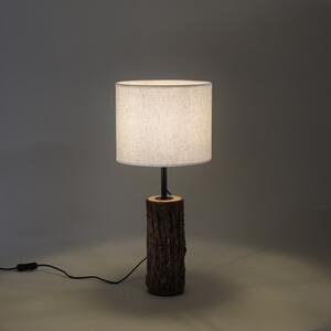 Leuchten Direkt 11233-79 BARK - Stolní lampička se dřevem a textilním stínidlem, 1 x E27, 58cm (Stolní lampička s lištou ze dřeva, vypínač na kabelu)