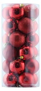 Plastové koule, prům. 6 cm, červené, 8 x lesklá, 8 x matná, 8 x glitter