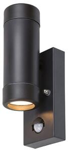 Rabalux 8835 MEDINA - Nástěnné senzorové venkovní svítidlo v černé barvě, 2 x GU10, IP44 (Venkovní svítidlo na zeď svítící nahoru i dolů se senzorem pohybu)