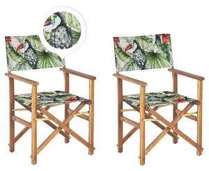 Sada 2 zahradních židlí ze světlého akátového dřeva šedá se vzorem tukana CINE