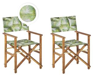 Sada 2 zahradních židlí ze světlého akátového dřeva šedá s motivem tropických listů CINE