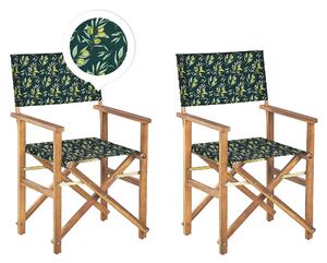 Sada 2 zahradních židlí ze světlého akátového dřeva šedá s motivem oliv CINE