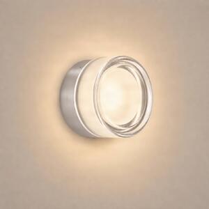 Lucande LED nástěnné světlo Somber, nikl/čiré, Ø 12,5 cm, IP44, Hliník / šedá / zinek, Chodba, Sklo, Moderní