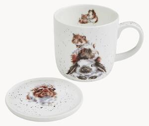 Sada hrnků z kostního porcelánu s podtácky Piggy In Middle, 3 díly