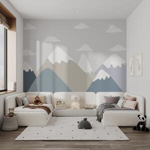 Fototapety Minimalistická horská krajina se zasněženými vrcholky v tlumených šedomodrých a béžových tónech,, Fototapety dětské, w03040 : uwalls.cz