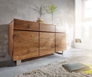 DELIFE Komoda Live-Edge 147 cm akácie přírodní 3 dvířka 3 zásuvky