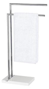 Koupelnový stojanový věšák na ručníky NOBLE WHITE - 2-ramenný, chromovaná ocel,WENKO