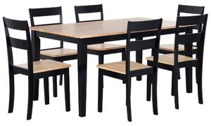 Jídelní sada dřevěná černá / světle hnědá (stůl 150 x 90 cm, 6x židle) GEORGIA