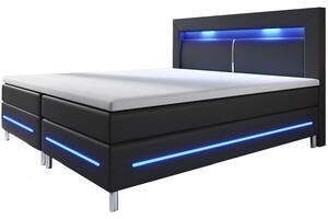 Juskys Pružinová postel Norfolk 180 x 200 cm černá - LED pásy a pružinové jádro matrace