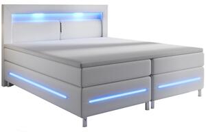 Juskys Pružinová postel Norfolk 140 x 200 cm bílá - LED pásy a pružinové jádro matrace