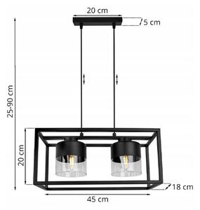 Závěsné svítidlo ROMA CAGE, 2x černé/transparentní skleněné stínítko v kovovém rámu
