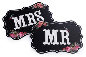Svatební cedulky MR a MRS k zavěšení černé (svatební aranžování)