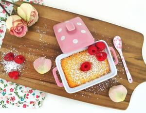 Keramická máslenka nebo zapékací miska s pokličkou a puntíky růžová (ISABELLE ROSE)