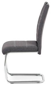 Jídelní židle, potah šedá látka, bílé prošití, kovová chromovaná pohupová podnož HC-482 GREY2
